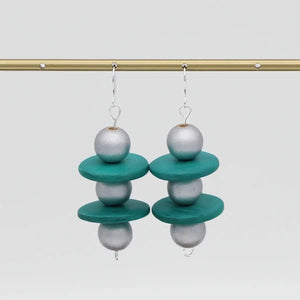 SYLCA Silver and Teal Contemporary Earring