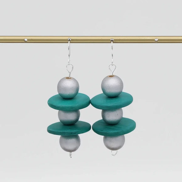 SYLCA Silver and Teal Contemporary Earring