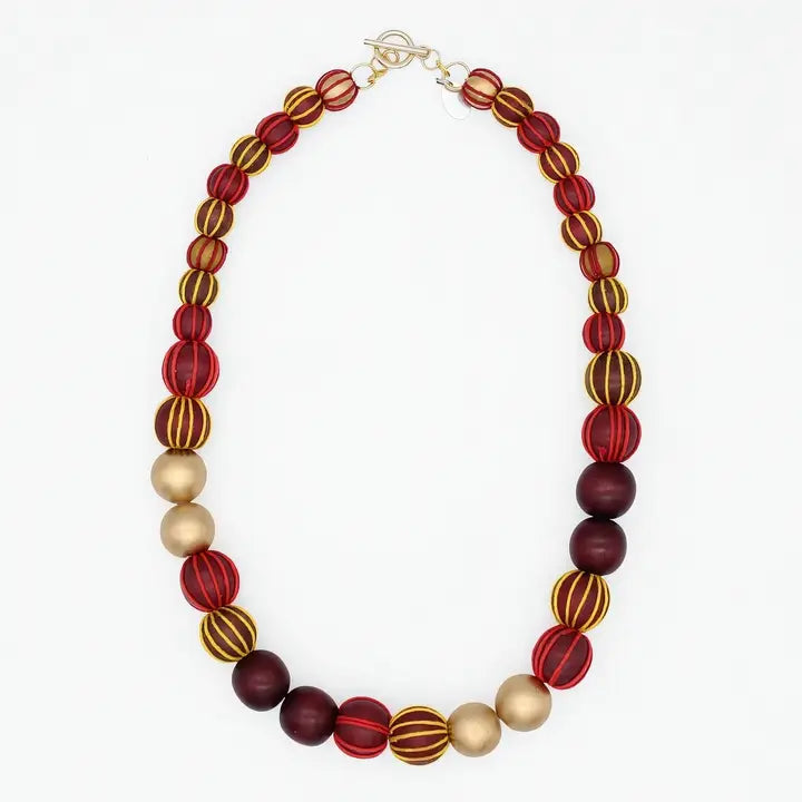SYLCA Threaded Art Deco Necklace - SD26N34 - MAROON/GOLD