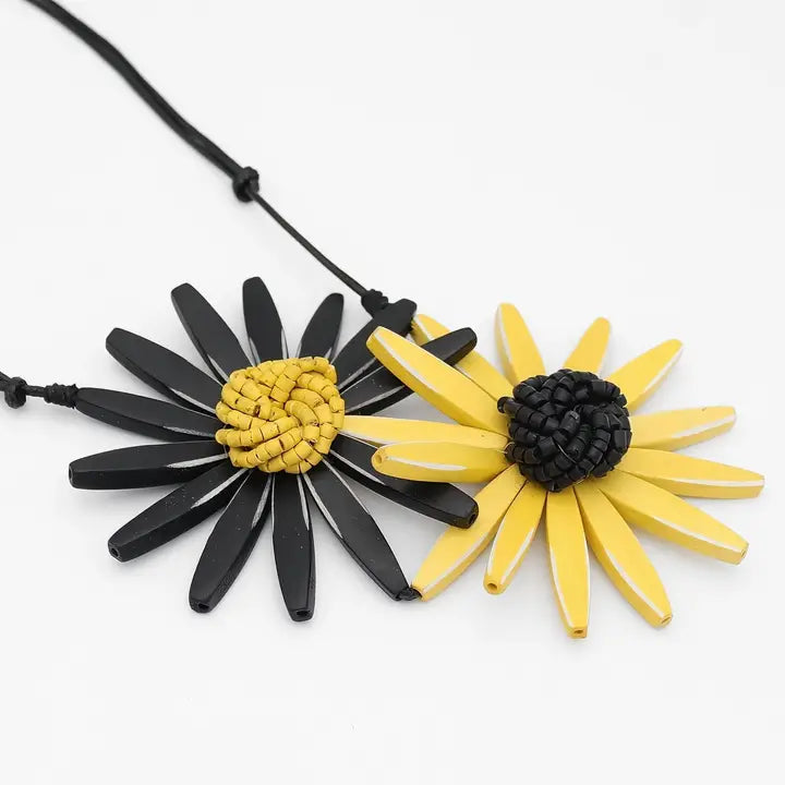 SYLCA Black and Yellow Amaya Double Flower Statement Necklace - BP21N16 - BLACK/YELLOW