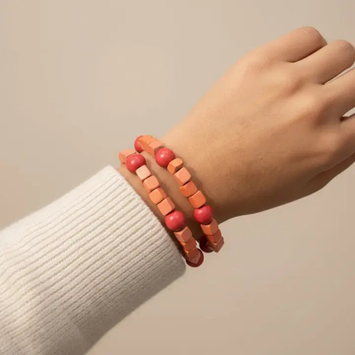 SYLCA Peach Simply Square Stretch Bracelet - SD26B01 - PEACH