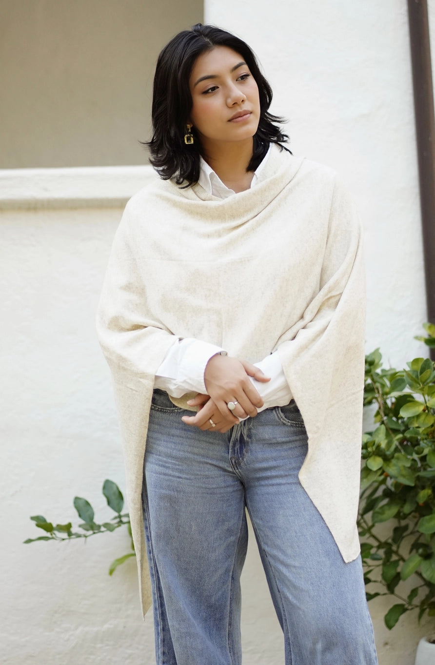 Dolma Cashmere Poncho - OATMEAL