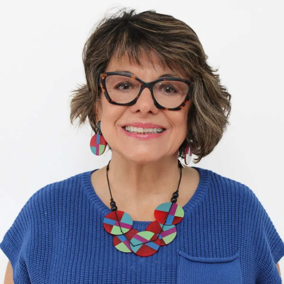 SYLCA Red Geometric Design Statement Necklace