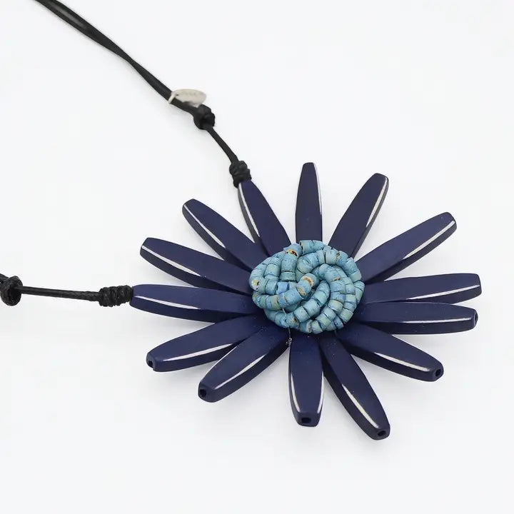 SYLCA Navy Amaya Flower Statement Necklace - BP23N13 - NAVY