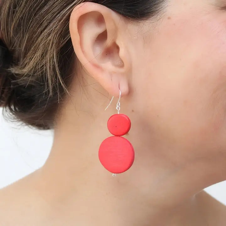 SYLCA Red Double Bead Sarah Earrings - SD18E65 - RED