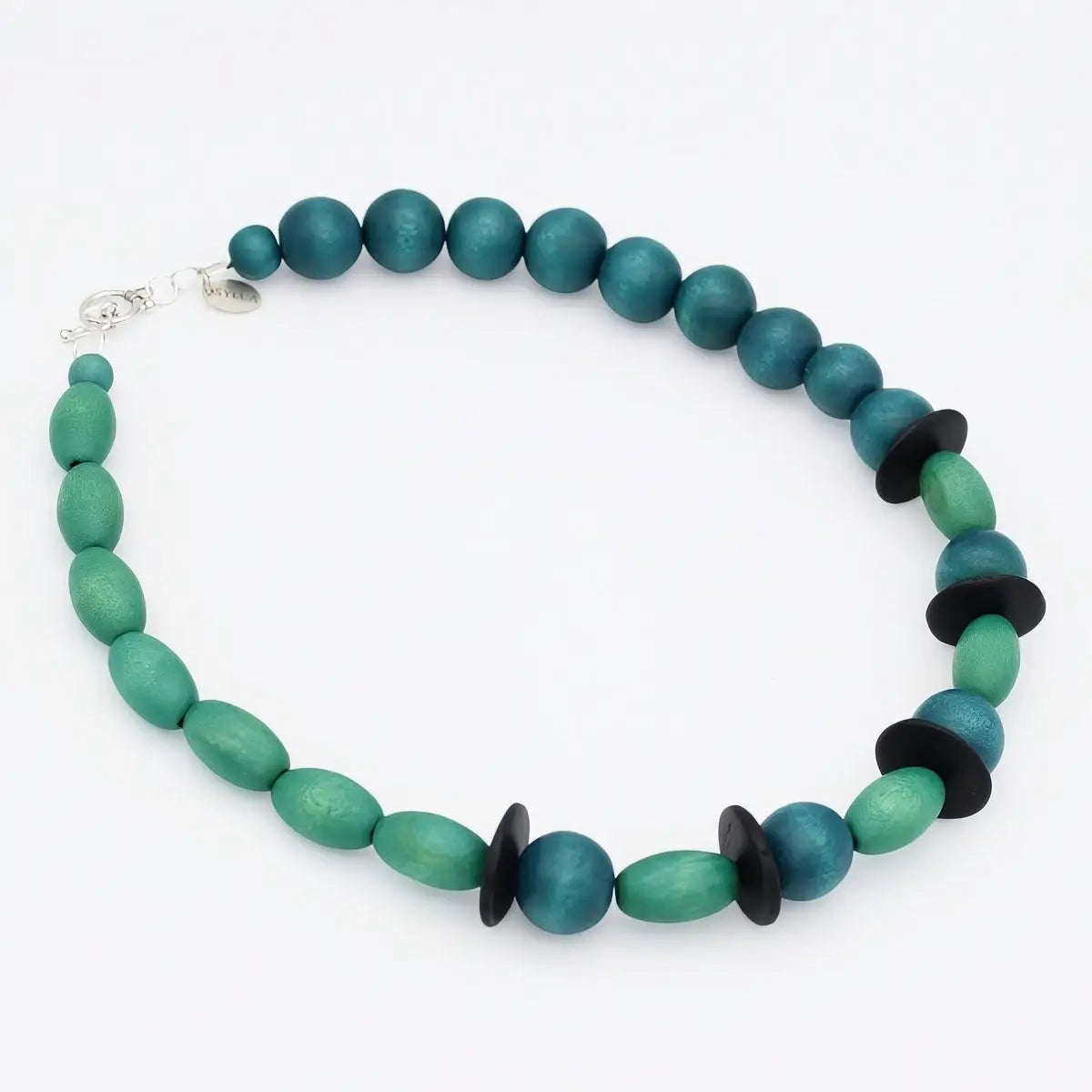 SYLCA Teal and Aqua Wood Statement Necklace - SD25N63 - TEAL
