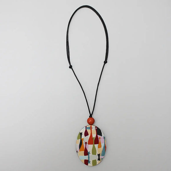SYLCA Multicolor Abstract Decoupage Cat Pendant Necklace
