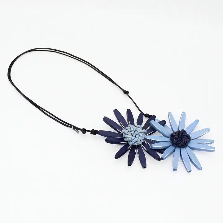 SYLCA Navy Amaya Double Flower Statement Necklace - BP21N16 - NAVY