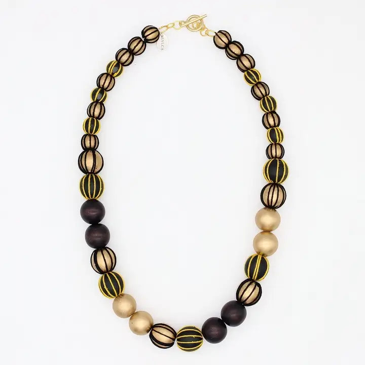 SYLCA Threaded Art Deco Necklace - SD26N34 - BROWN/GOLD