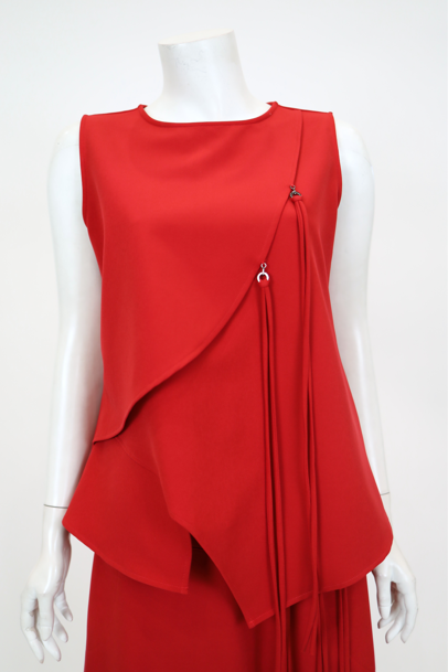 IC COLLECTION Asymmetric Fringe Sleeveless Top - 7961T - RED