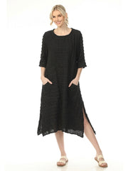 MOONLIGHT Solid Textured Long Dress - D4237SOL - BLACK