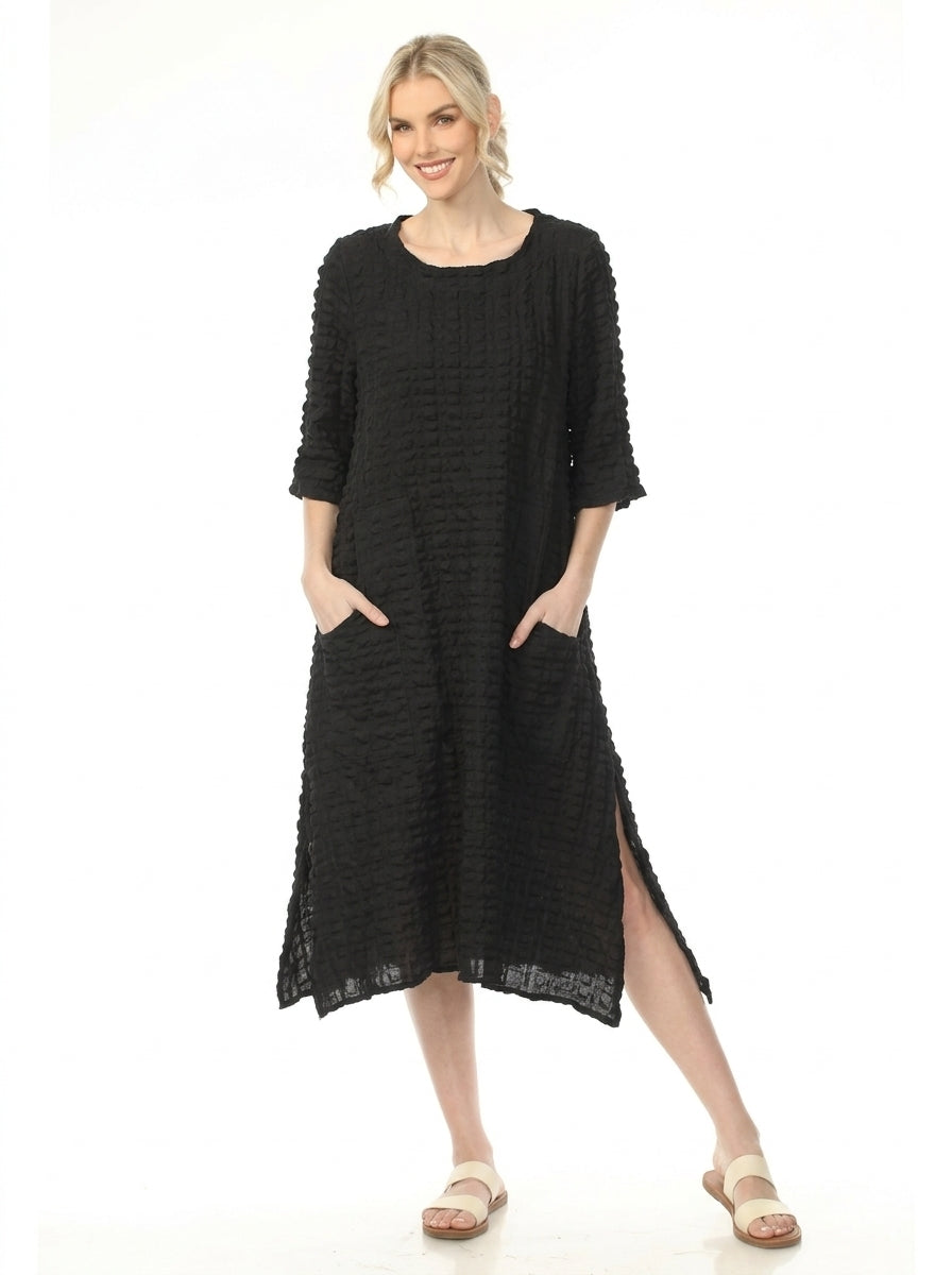 MOONLIGHT Solid Textured Long Dress - D4237SOL - BLACK