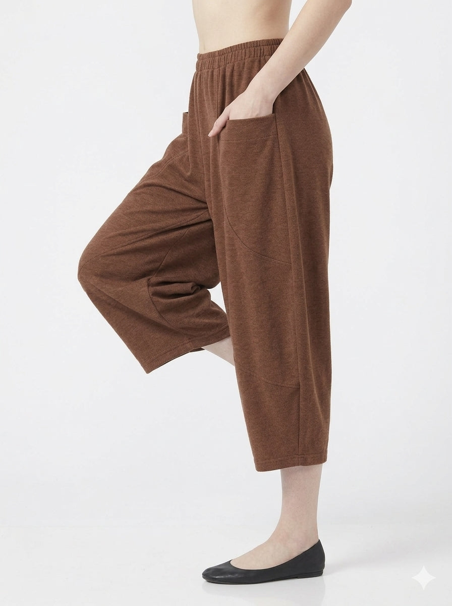 MOONLIGHT Cropped Solid Pant - P3931SOL - BROWN
