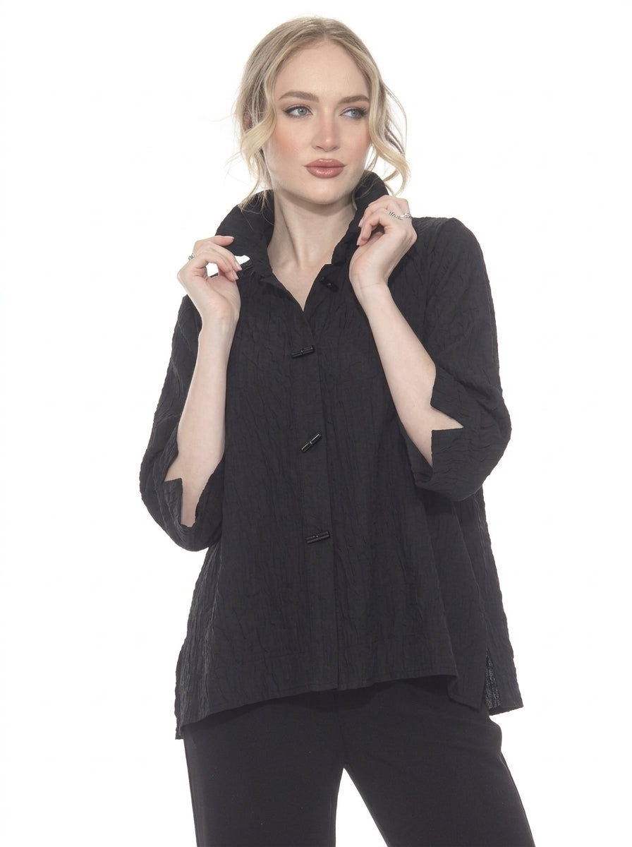 MOONLIGHT Button Front Wire Collar Solid Jacket - 4203 - BLACK