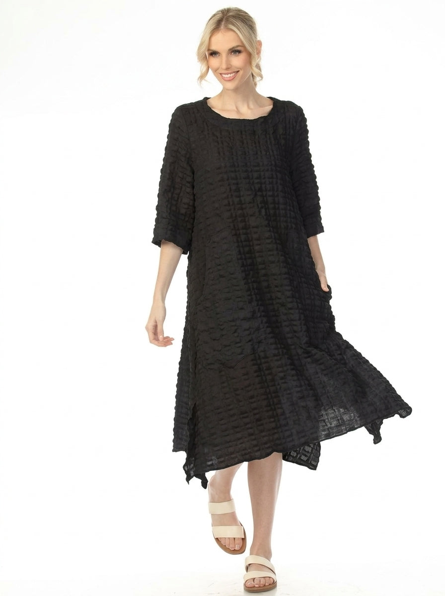 MOONLIGHT Solid Textured Long Dress - D4237SOL - BLACK