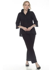 MOONLIGHT Button Front Wire Collar Solid Jacket - 4203 - BLACK