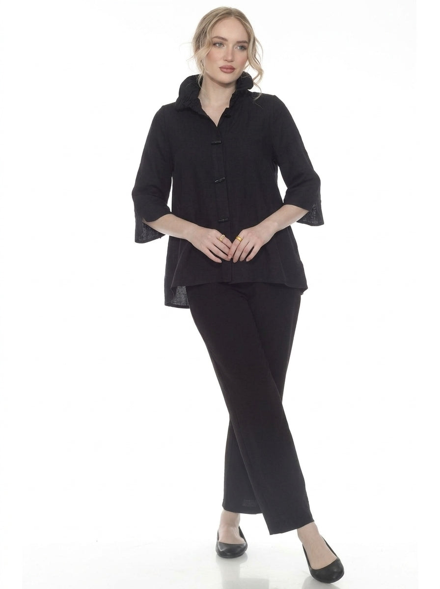 MOONLIGHT Button Front Wire Collar Solid Jacket - 4203 - BLACK