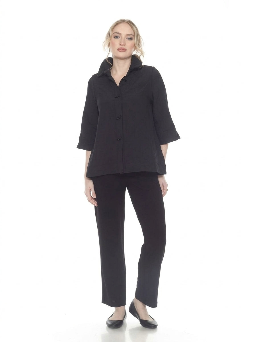 MOONLIGHT Button Front Wire Collar Solid Jacket - 4203 - BLACK