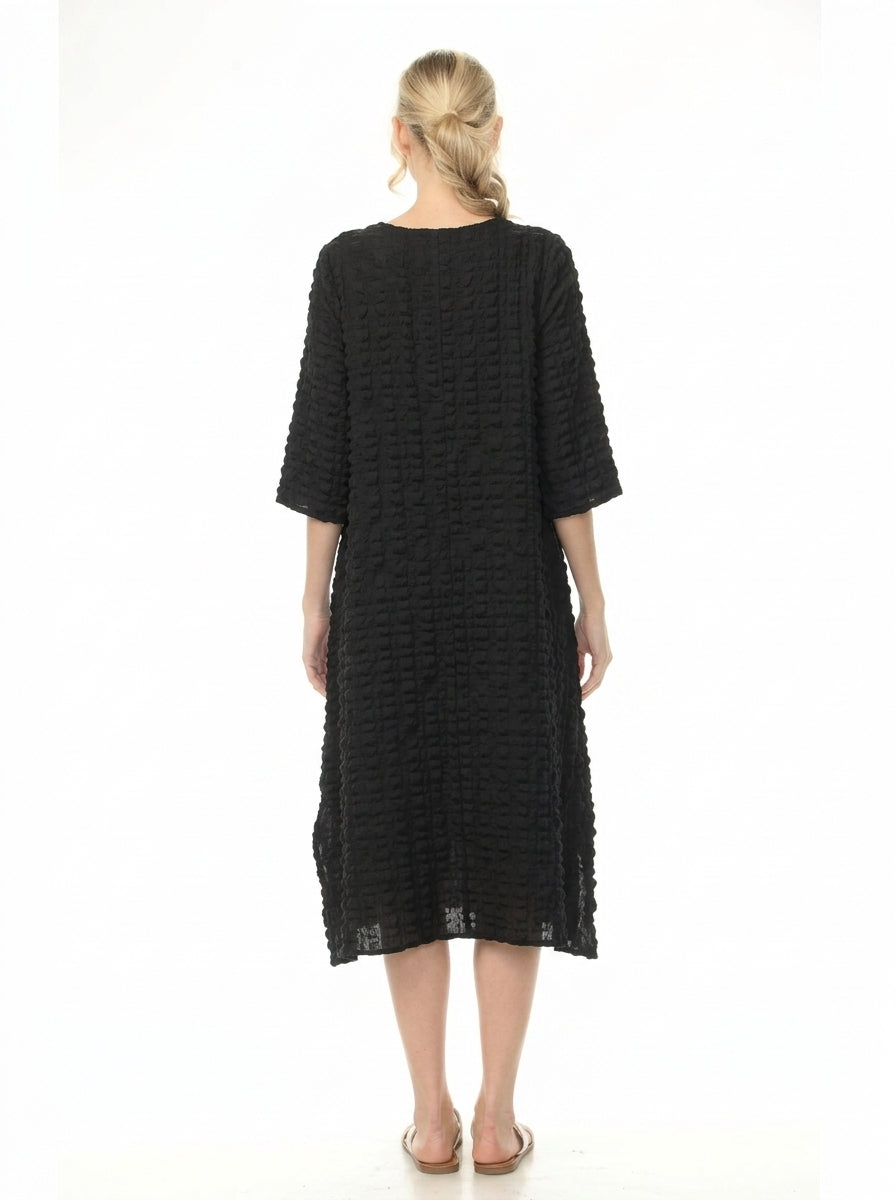 MOONLIGHT Solid Textured Long Dress - D4237SOL - BLACK