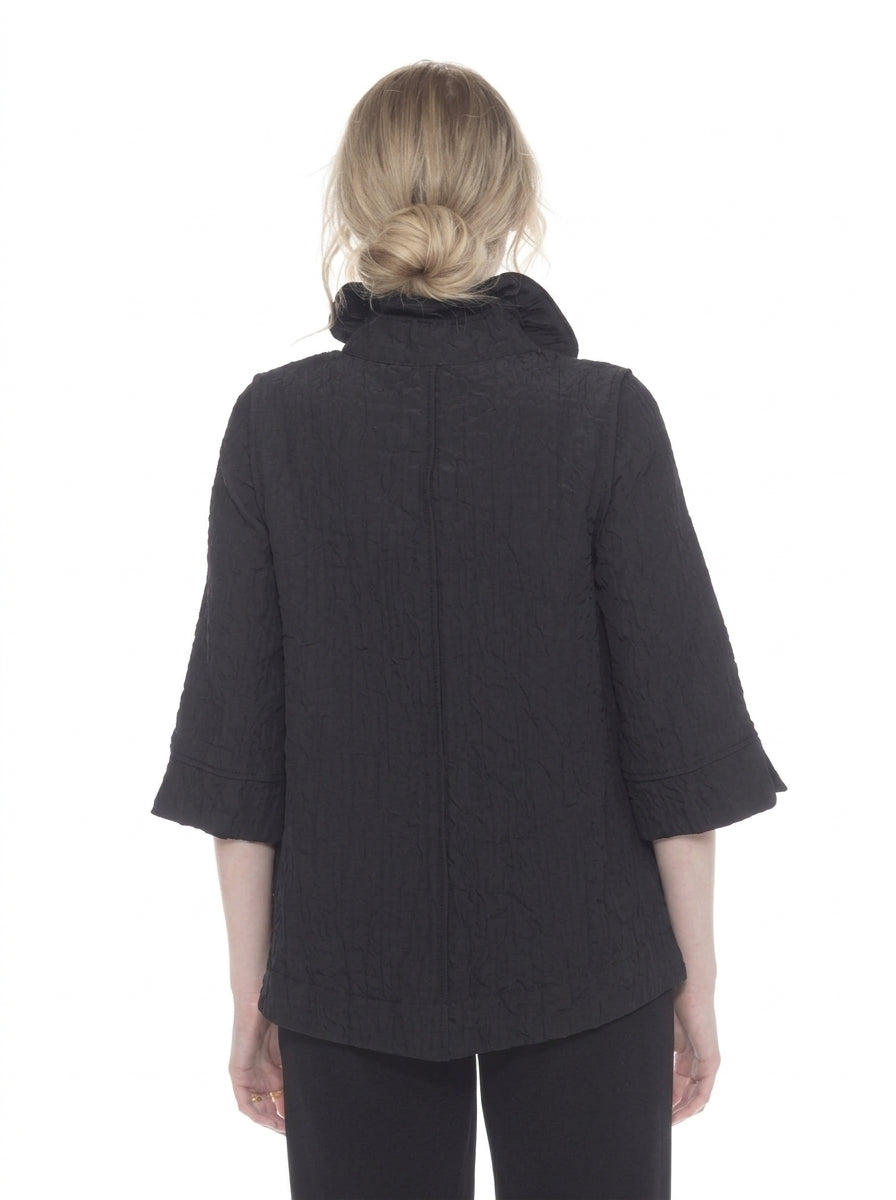 MOONLIGHT Button Front Wire Collar Solid Jacket - 4203 - BLACK