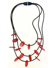 LYDIA BREMER NECKLACE- LB 23B3R- 3 Layered Disks- RED