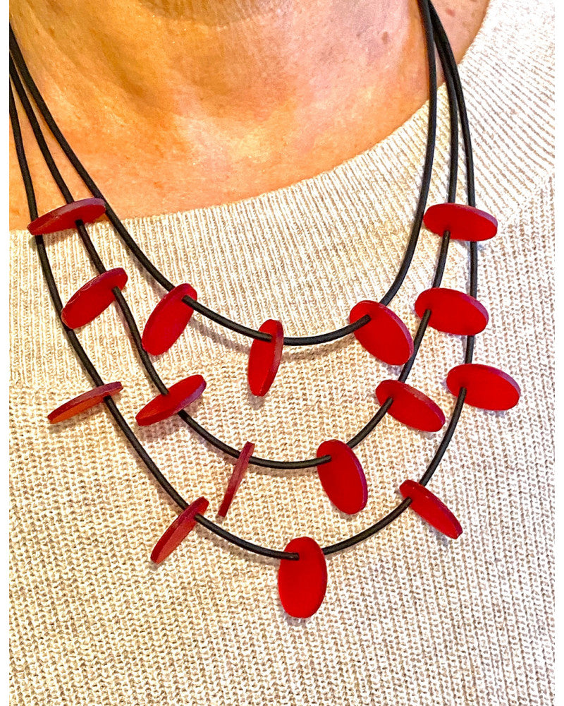LYDIA BREMER NECKLACE- LB 23B3R- 3 Layered Disks- RED
