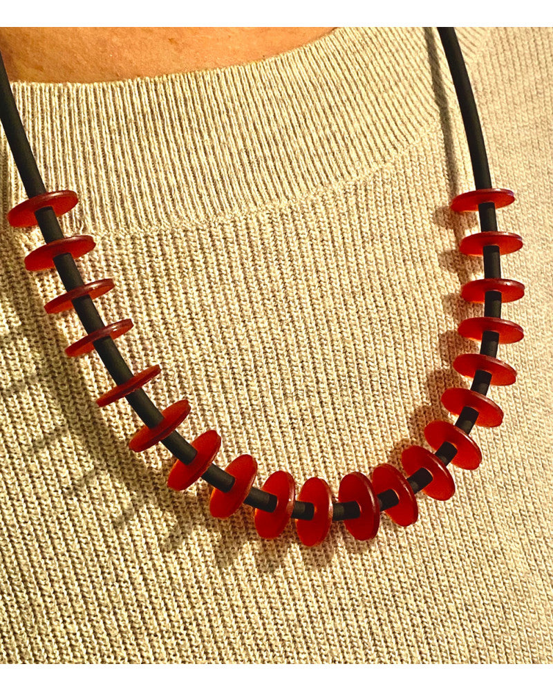 LYDIA BREMER NECKLACE- Coins 22"-  RED