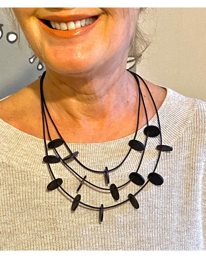 LYDIA BREMER NECKLACE- LB 23B3R- 3 Layered Disks- BLACK