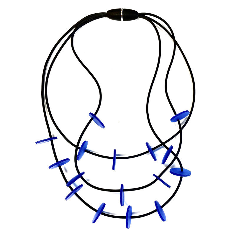 LYDIA BREMER NECKLACE- LB 23B3R- 3 Layered Disks- COBALT