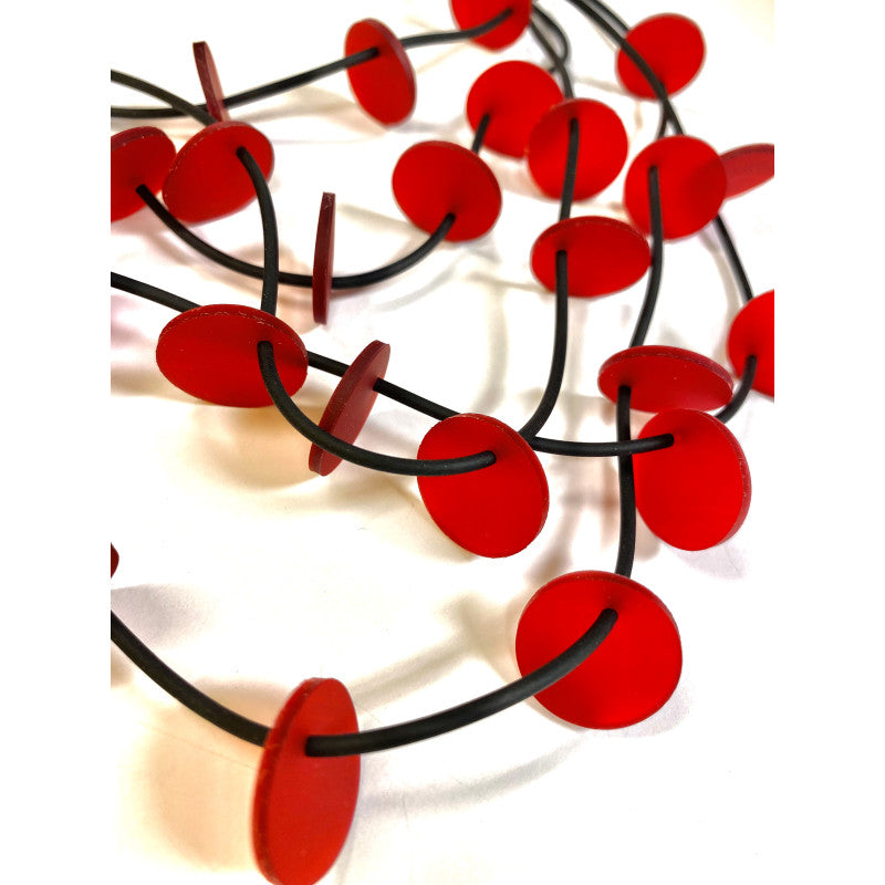 LYDIA BREMER NECKLACE- LB 23B5R- 5 Layered Disks- RED