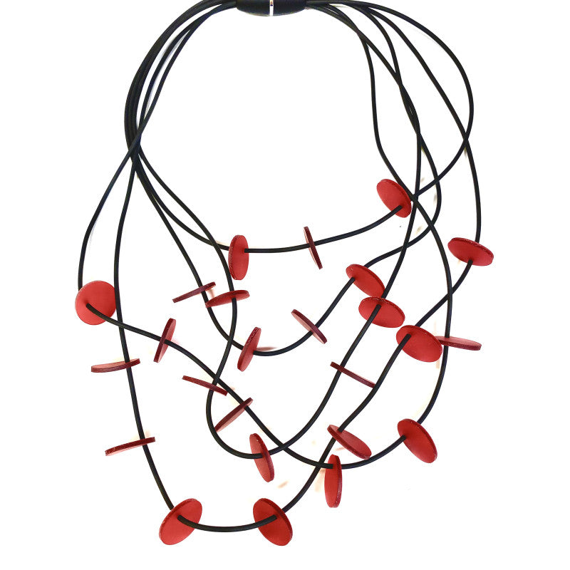 LYDIA BREMER NECKLACE- LB 23B5R- 5 Layered Disks- RED