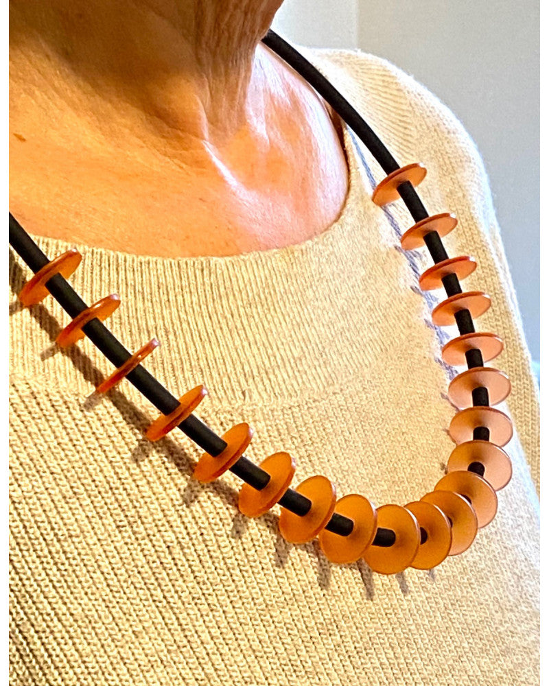 LYDIA BREMER NECKLACE- Coins 22"-  ORANGE