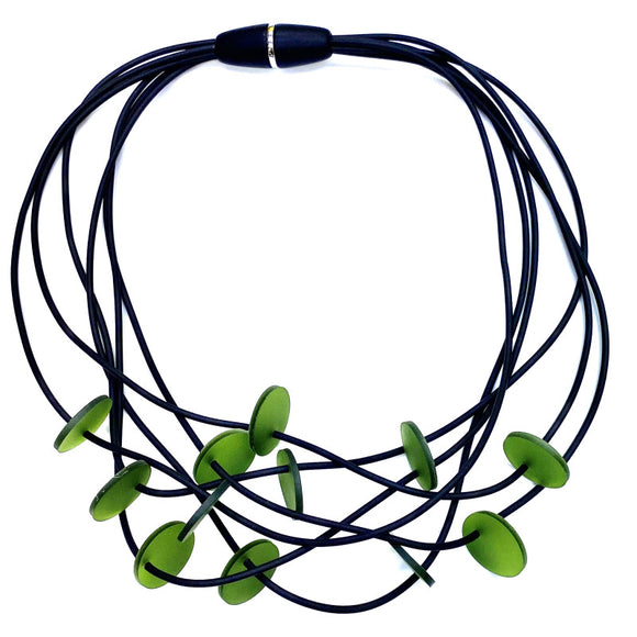 LYDIA BREMER NECKLACE- LB DISKS 23B6R- OLIVE GREEN