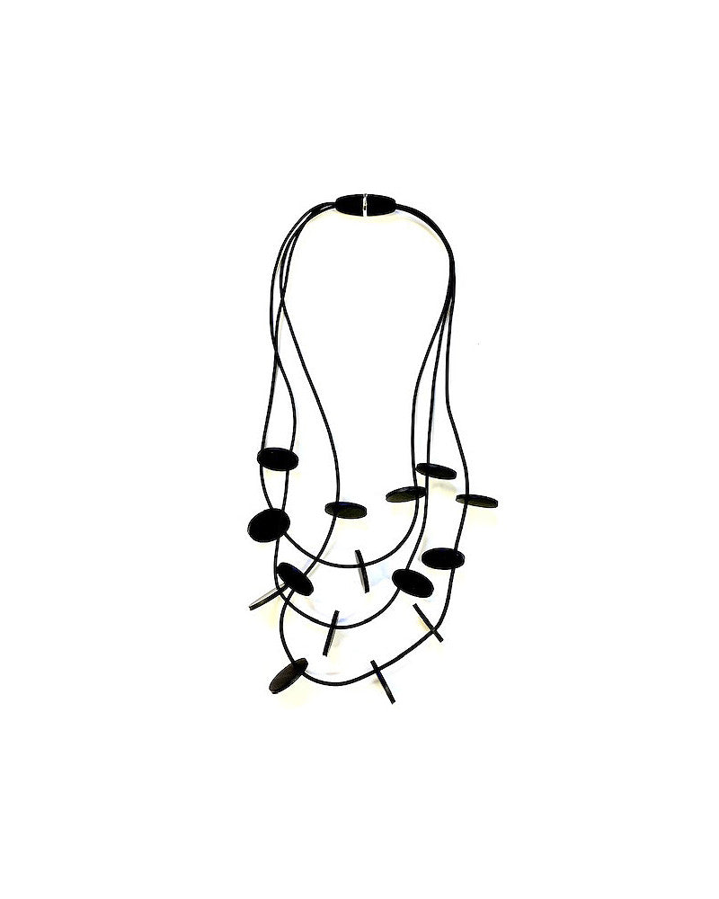 LYDIA BREMER NECKLACE- LB 23B3R- 3 Layered Disks- BLACK