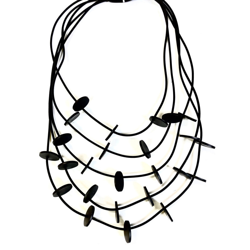 LYDIA BREMER NECKLACE- LB 23B5R- 5 Layered Disks- BLACK