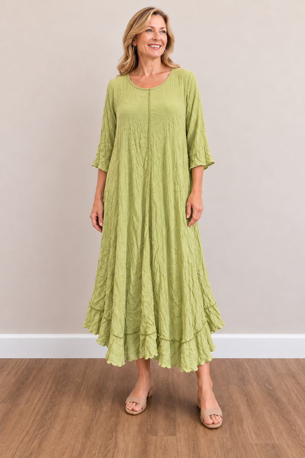 Vine Street Crinkle Solid Dress - 575 - LIME