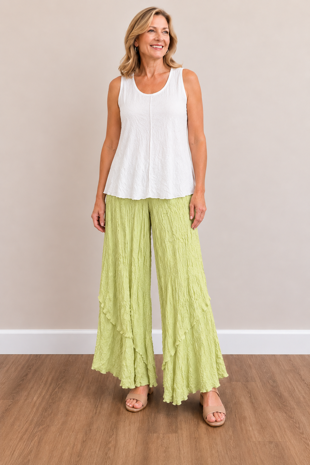 Vine Street Crinkle Relaxed Solid Pant - 274 - LIME