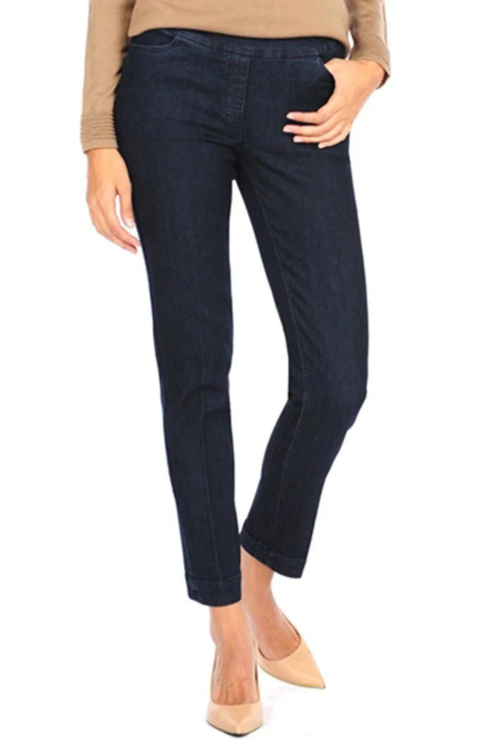Slimsation DENIM LONG/Narrow with POCKETS Women's Wide Band Pull-On Straight Leg Pant With Tummy Control (M2684P)- DENIM
