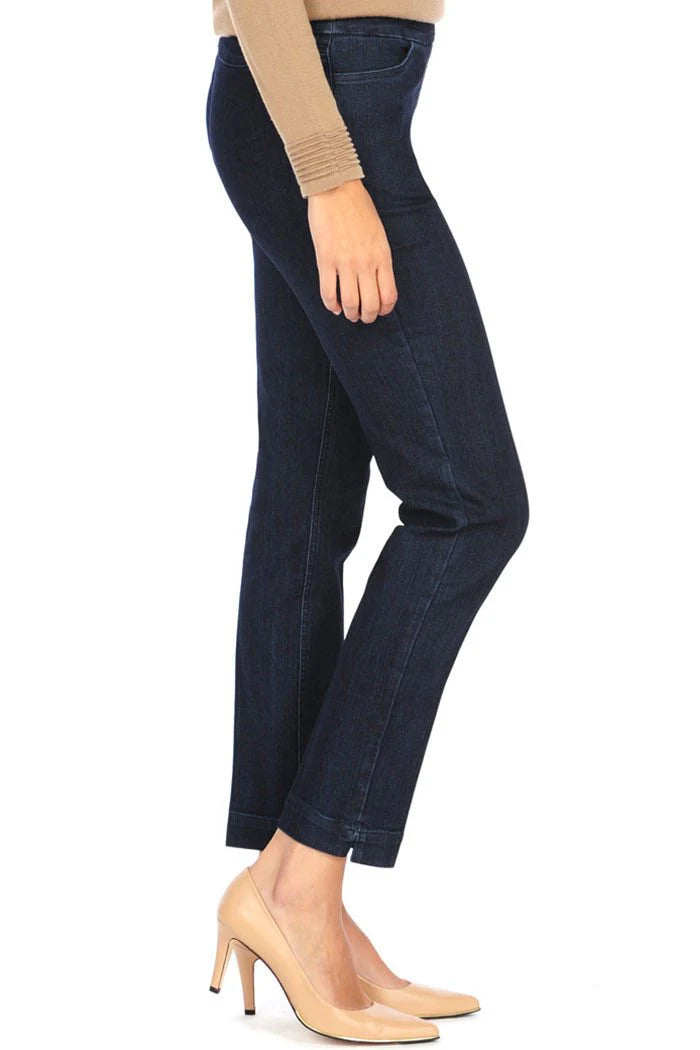 Slimsation DENIM LONG/Narrow with POCKETS Women's Wide Band Pull-On Straight Leg Pant With Tummy Control (M2684P)- DENIM