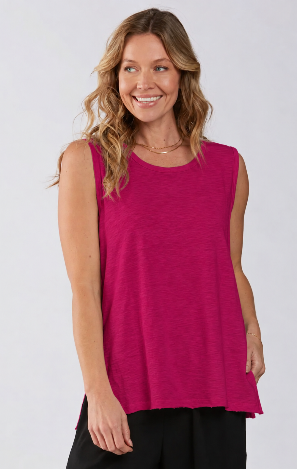 Sydney Project Ray Round Neck Flowy Tank Top - AFT107 - MAGENTA