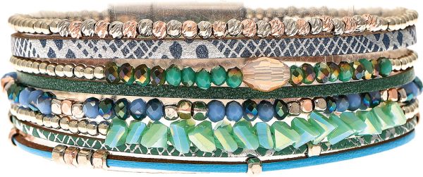 RAIN Silver Blue Green Glass Bead Magnetic Bracelet