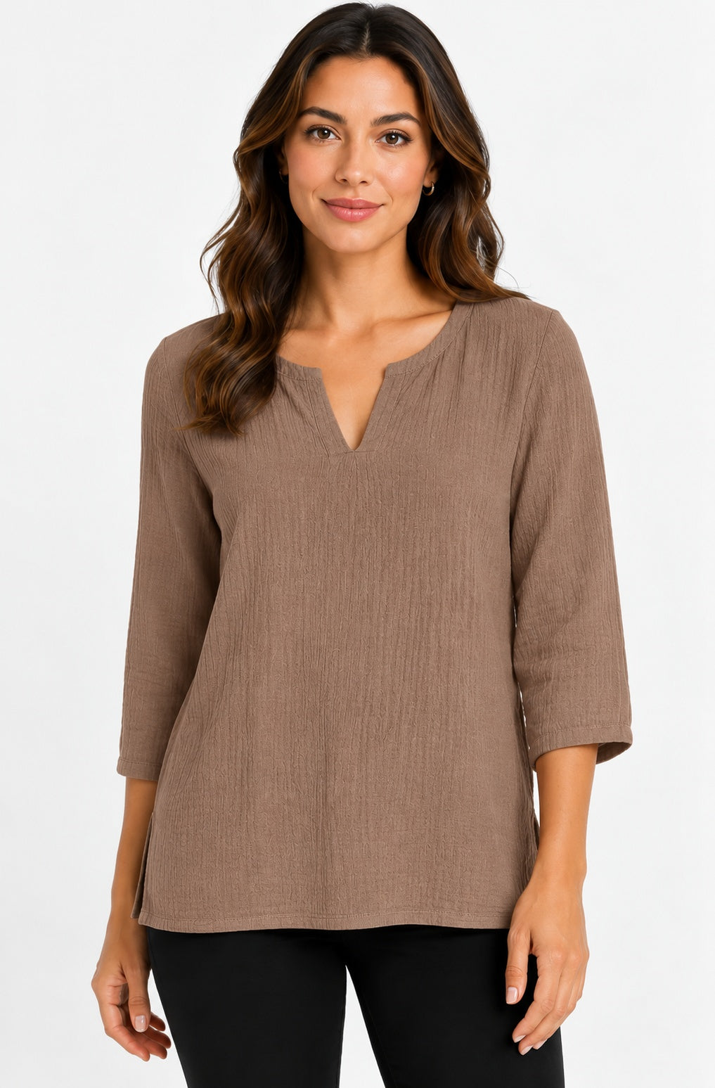 Prairie Cotton by CMC Crinkle Gauze 3/4 Sleeve V-Neck Tunic - CG304
