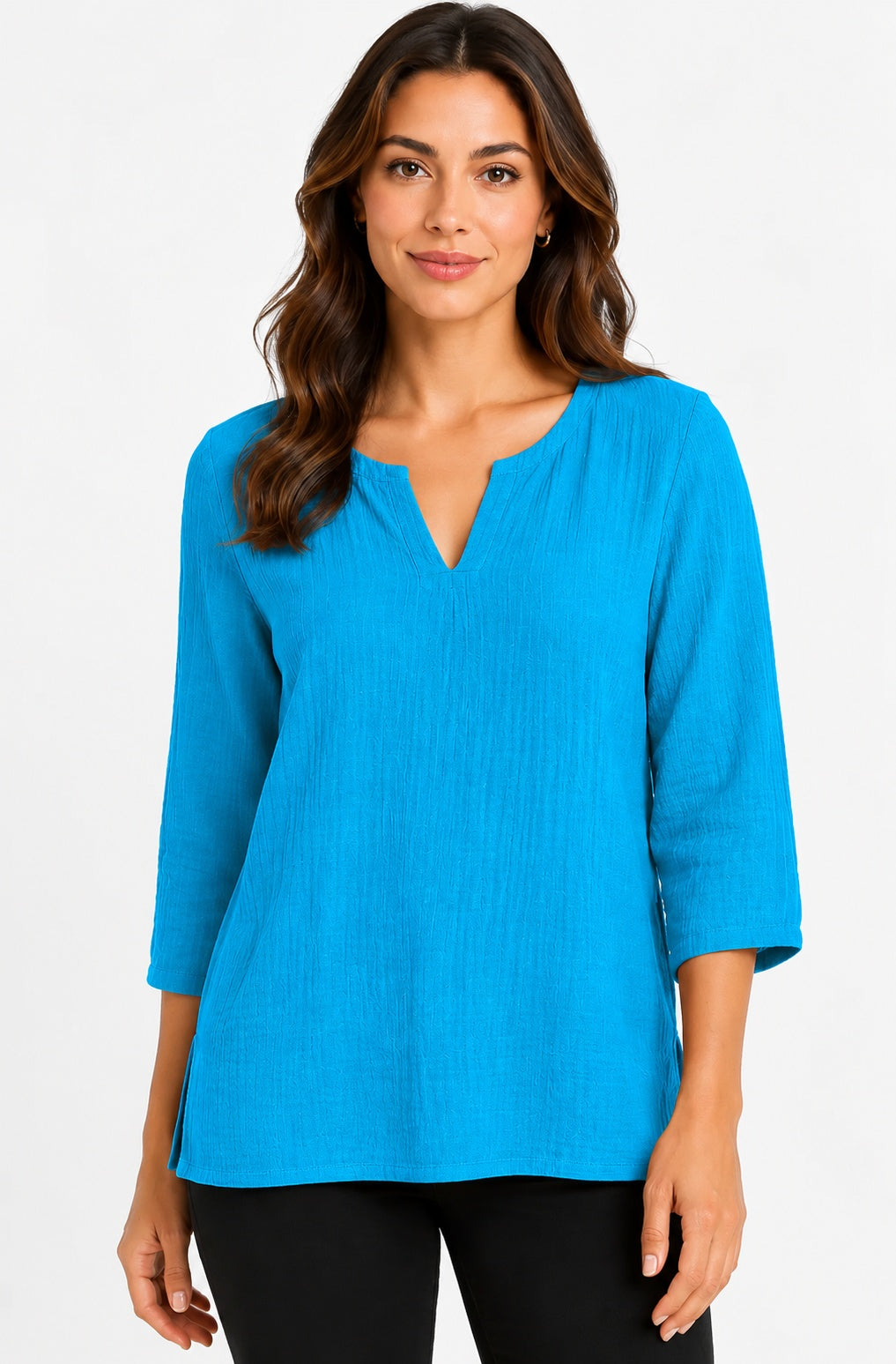 Prairie Cotton by CMC Crinkle Gauze 3/4 Sleeve V-Neck Tunic - CG304