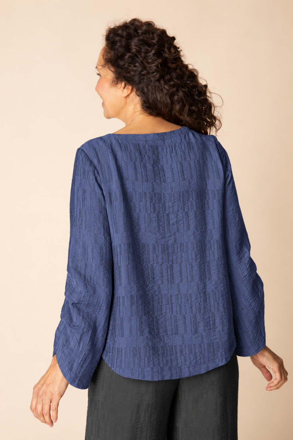 Habitat Soft Rayon Jacquard Pleat Pullover - 30714 - NAVY