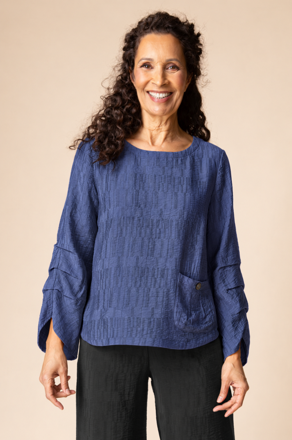 Habitat Soft Rayon Jacquard Pleat Pullover - 30714 - NAVY