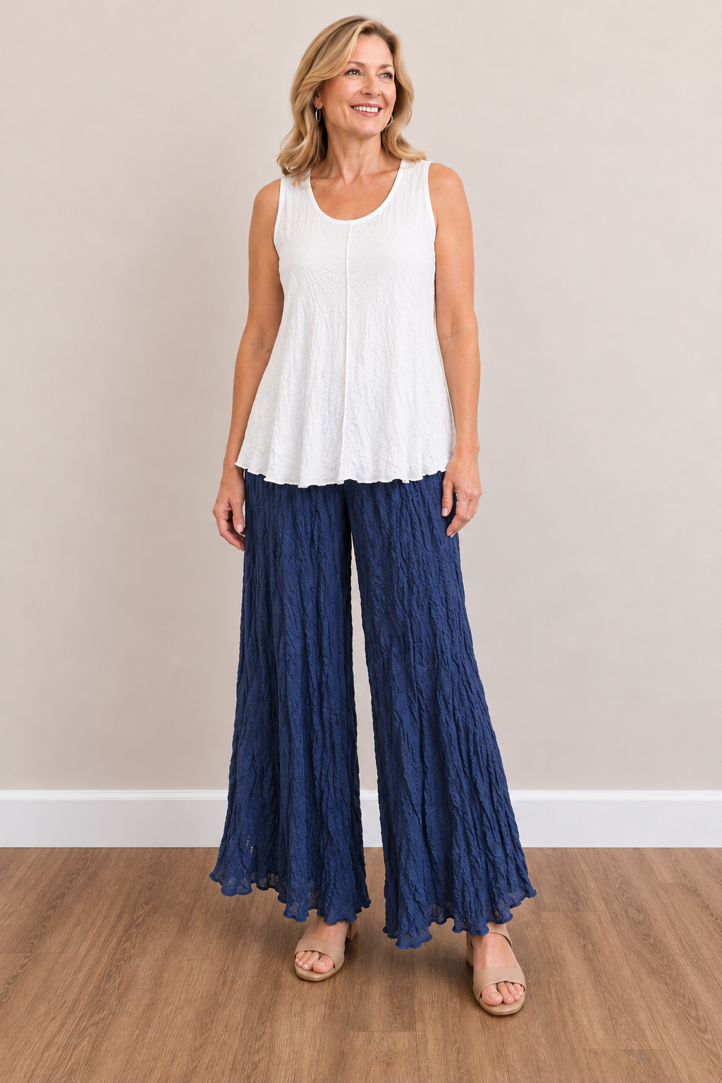 Vine Street Crinkle Relaxed Solid Pant - 274 - NAVY