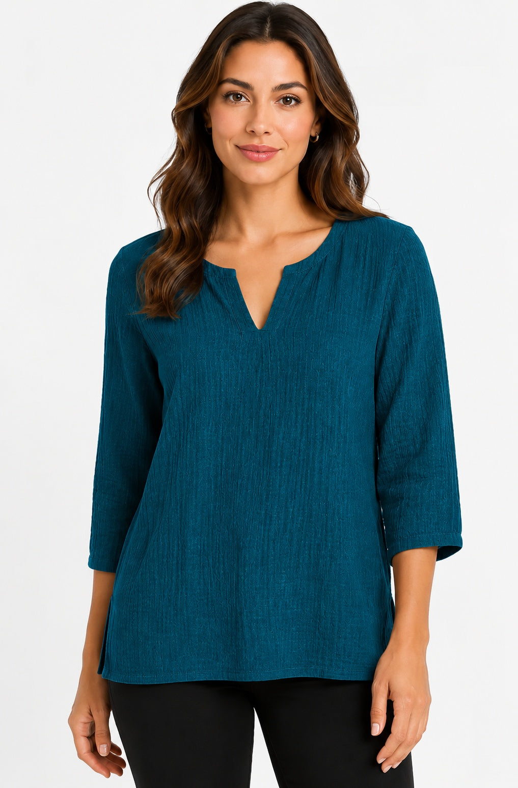 Prairie Cotton by CMC Crinkle Gauze 3/4 Sleeve V-Neck Tunic - CG304