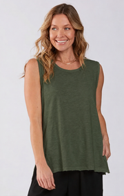 Sydney Project Ray Round Neck Flowy Tank Top - AFT107 - OLIVE