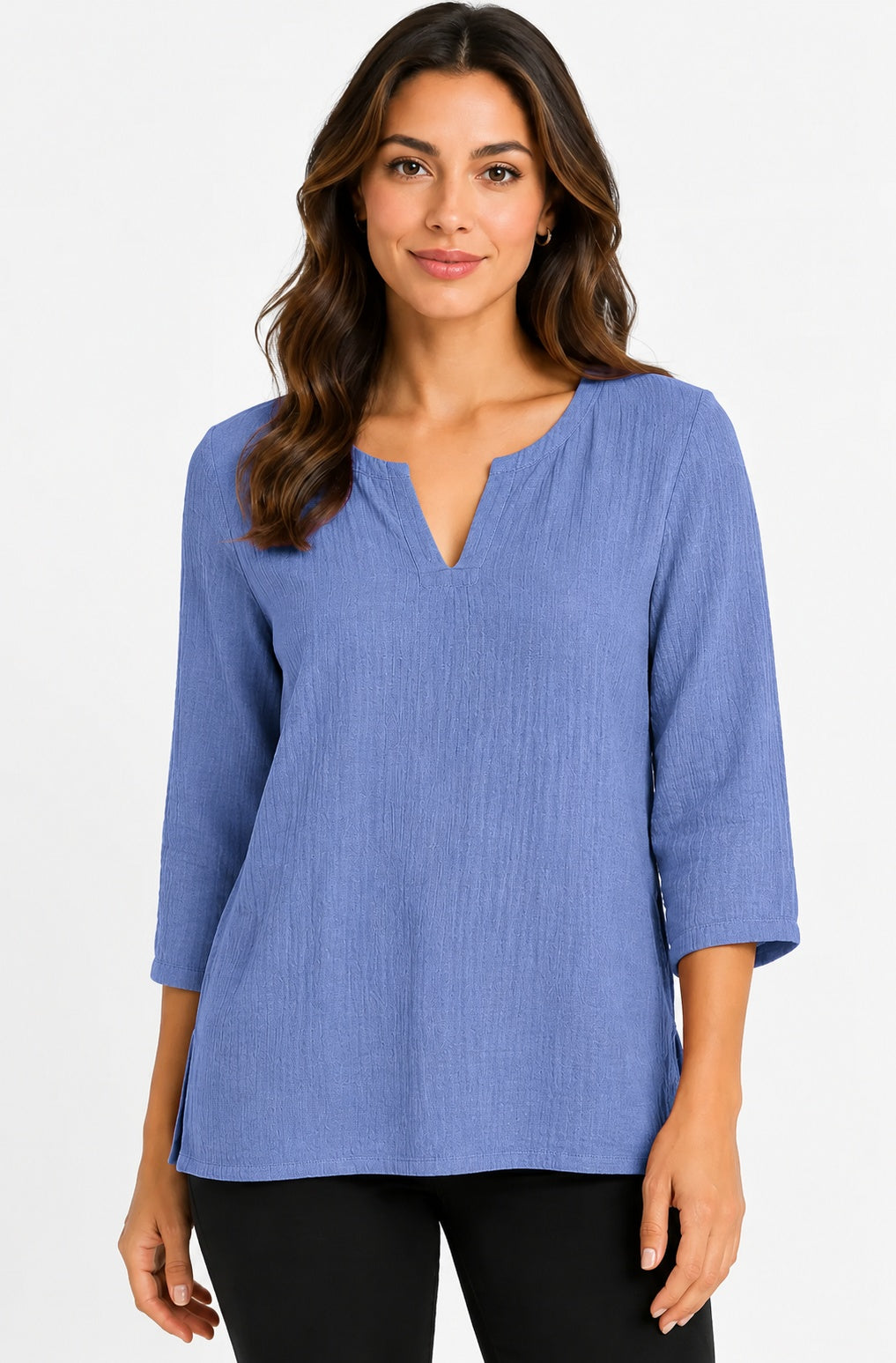 Prairie Cotton by CMC Crinkle Gauze 3/4 Sleeve V-Neck Tunic - CG304