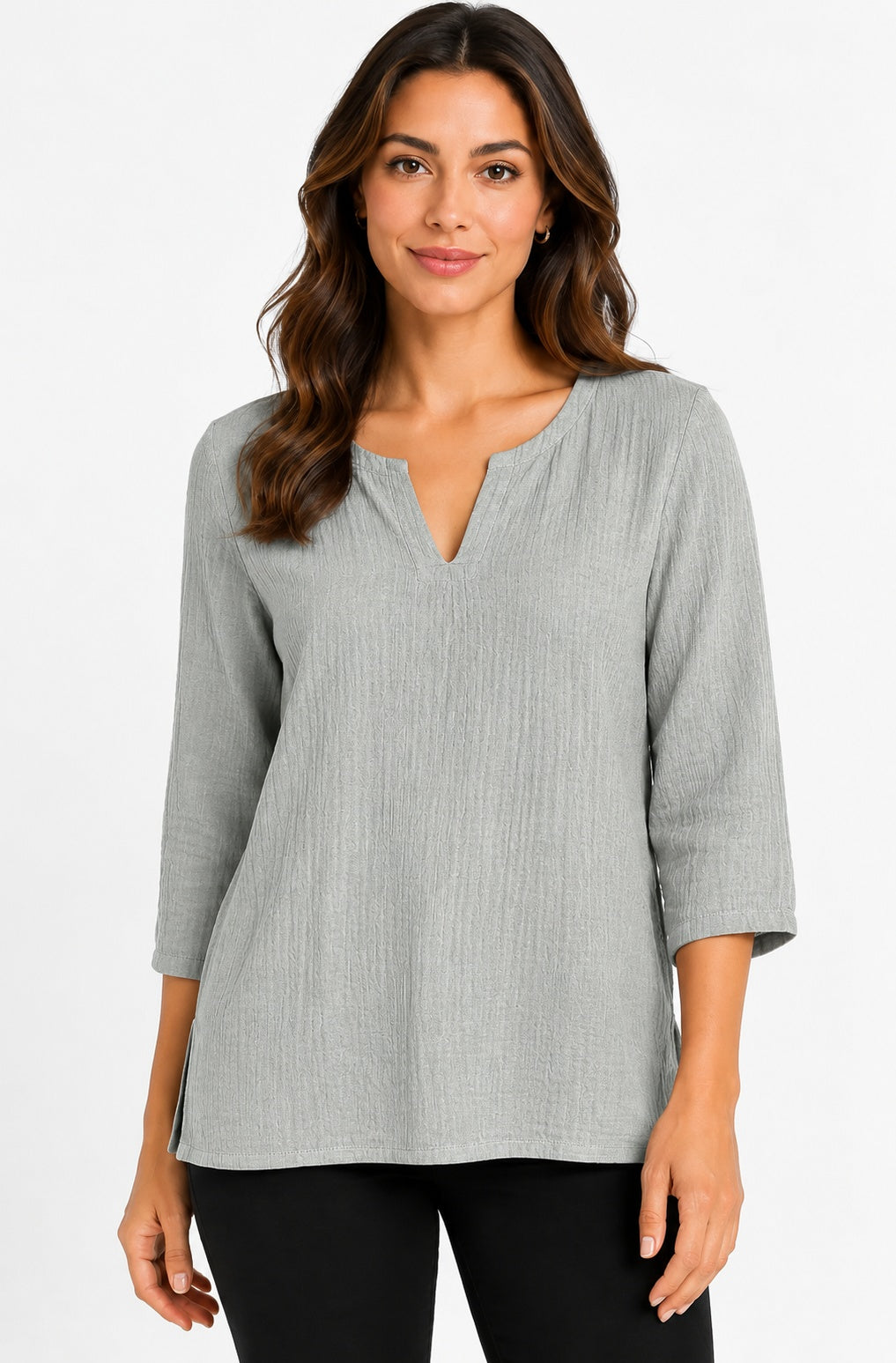 Prairie Cotton by CMC Crinkle Gauze 3/4 Sleeve V-Neck Tunic - CG304
